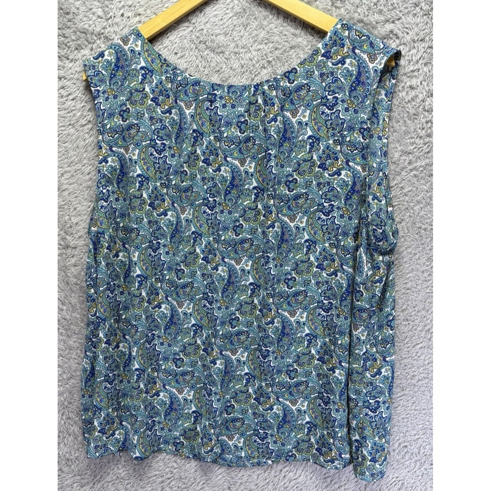 Talbots Woman Blue Paisley Sleeveless Blouse Plus Size 3X Keyhole Back Tank Top